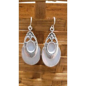 Vintage Silver Mother Of Pearl Tear Drop Earrings